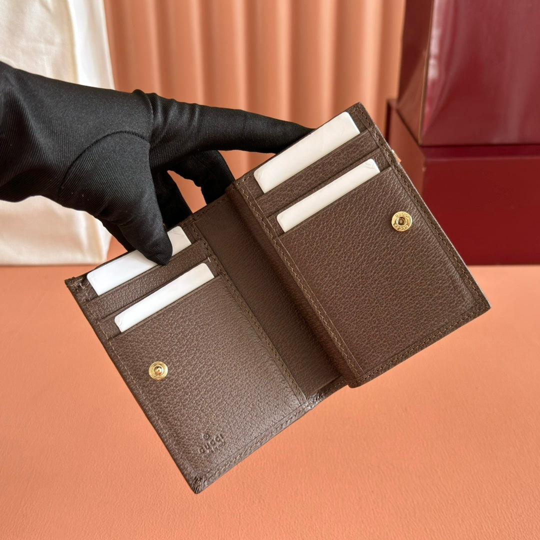 Gi Ophidia Small Wallet Brown Beige Canvas Leather