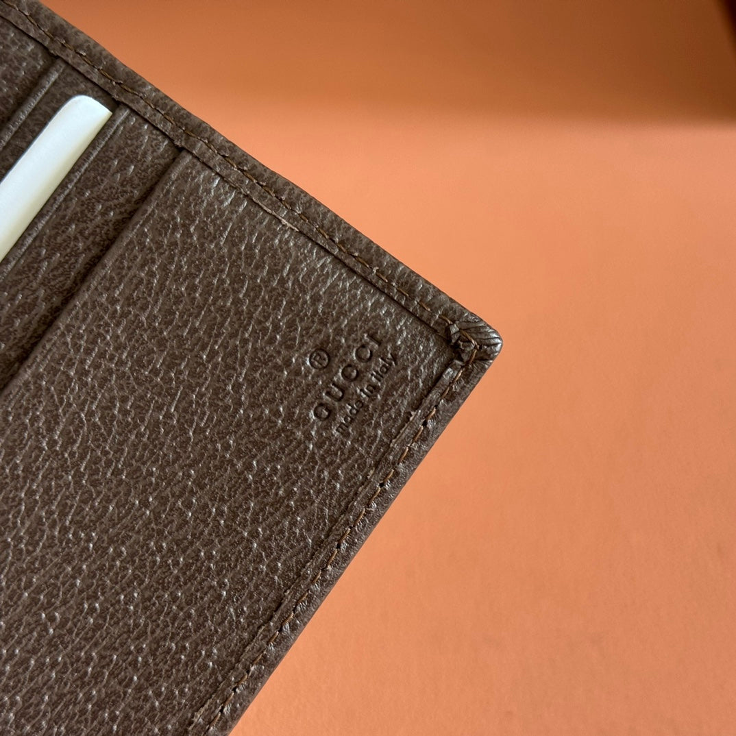 Gi Ophidia Bi-Fold Wallet Brown Beige Canvas Leather