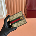 Gi Ophidia Bi-Fold Wallet Brown Beige Canvas Leather