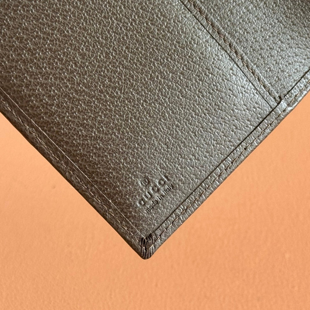 Gi  Ophidia Passport Case Brown Beige Canvas Leather