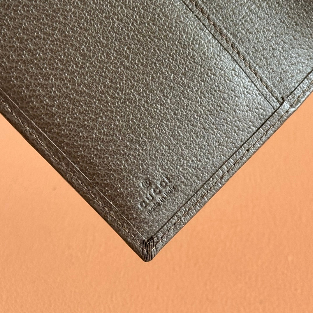 Gi  Ophidia Passport Case Brown Beige Canvas Leather