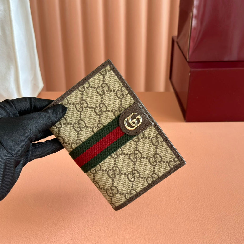 Gi  Ophidia Passport Case Brown Beige Canvas Leather