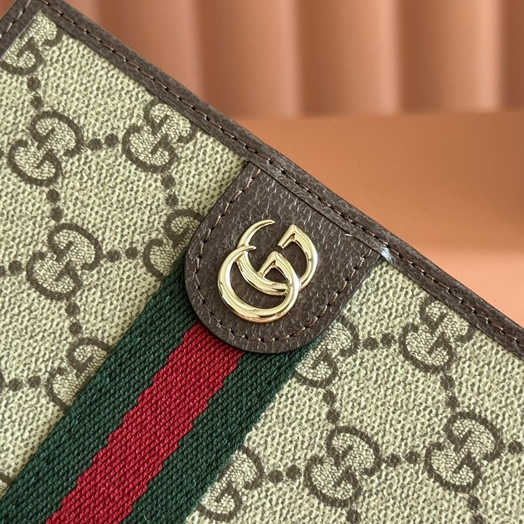 Gi  Ophidia Passport Case Brown Beige Canvas Leather