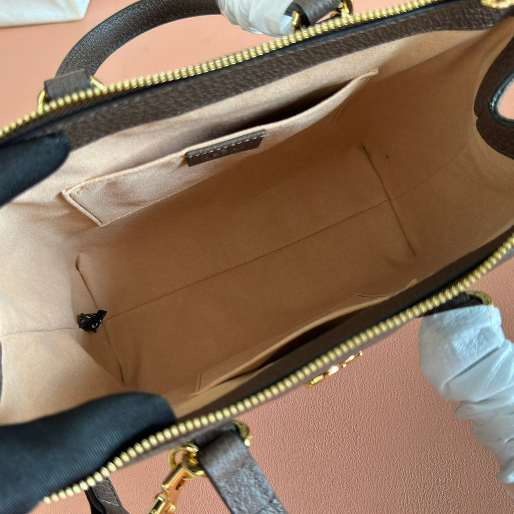 Ophidia Gi Medium Tote Bag 25cm Beige Brown Canvas Leather