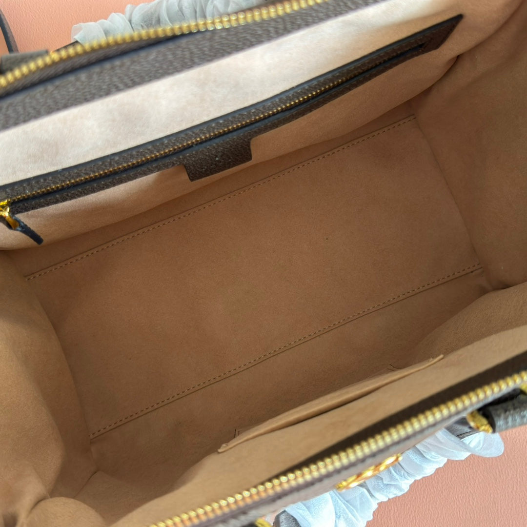Ophidia Gi Medium Tote Bag 33cm Beige Brown Canvas Leather