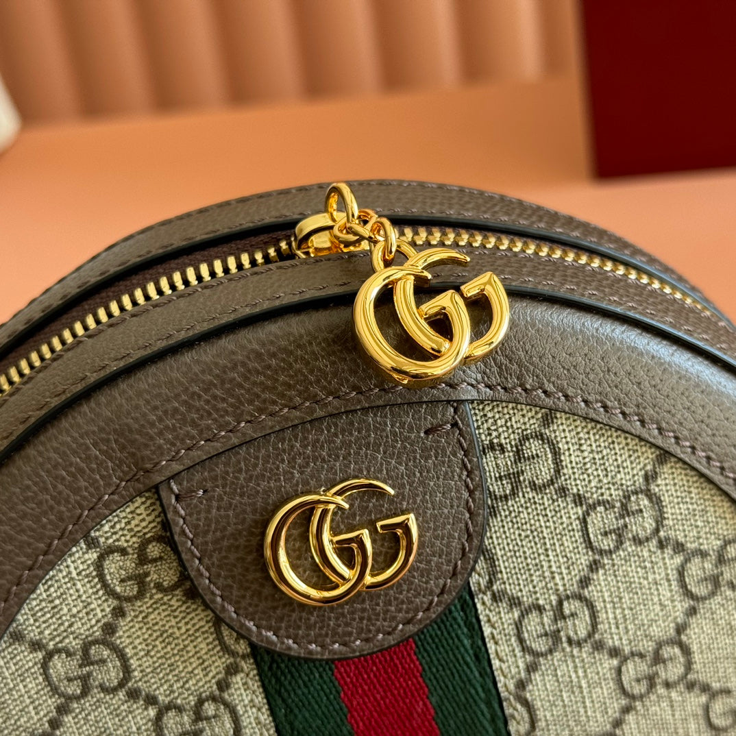 Gi Ophida Gi Round Bag Taupe Beige Canvas Grain Leather