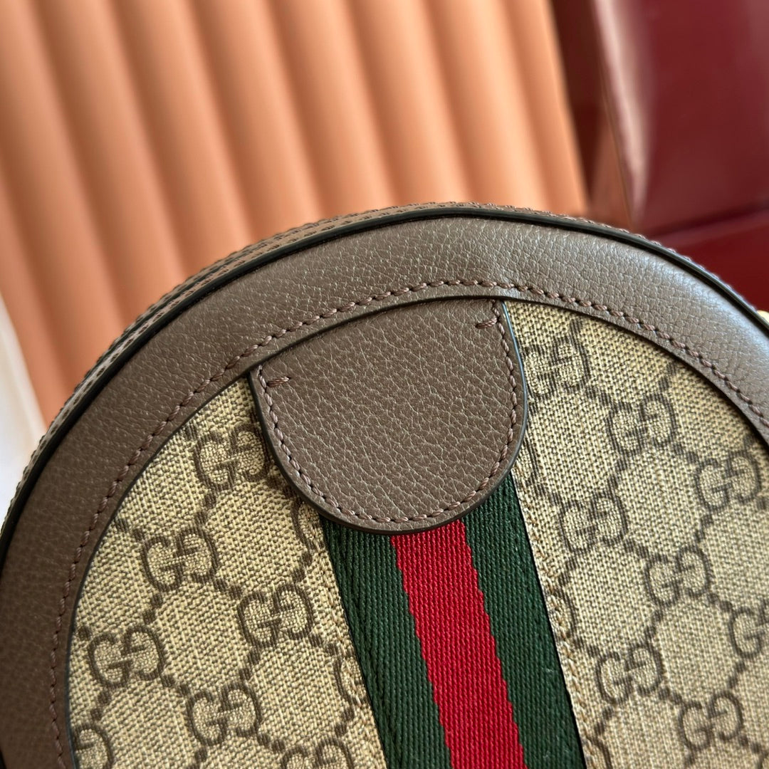 Gi Ophida Gi Round Bag Taupe Beige Canvas Grain Leather