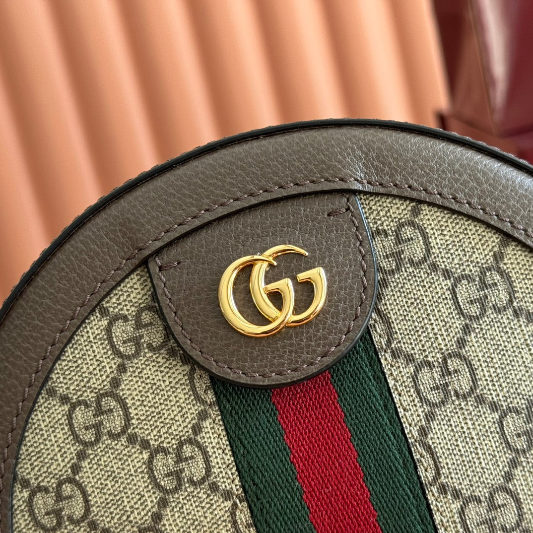 Gi Ophida Gi Round Bag Taupe Beige Canvas Grain Leather