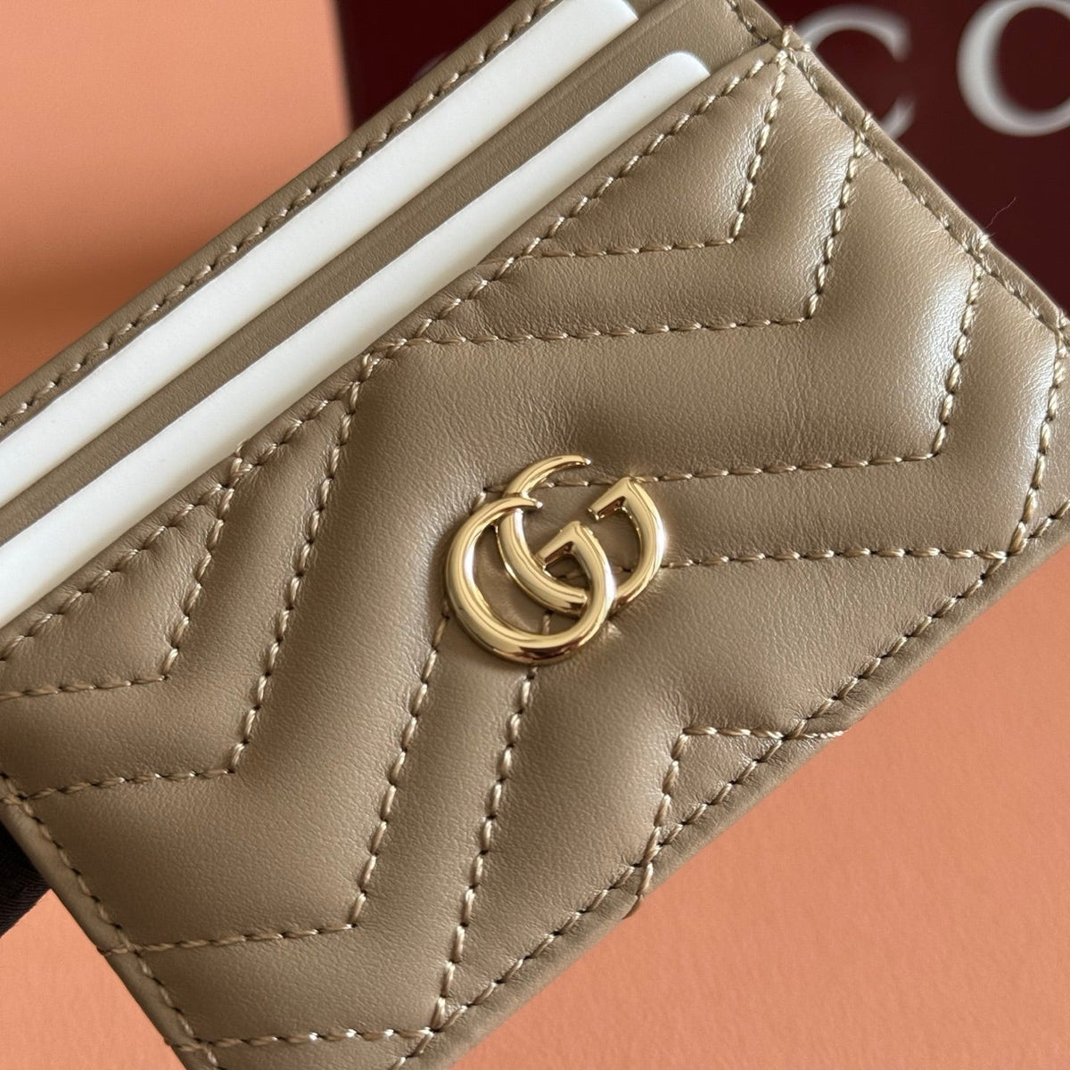 Gi Marmont Quilted Card Holder Taupe Matelassé Leather