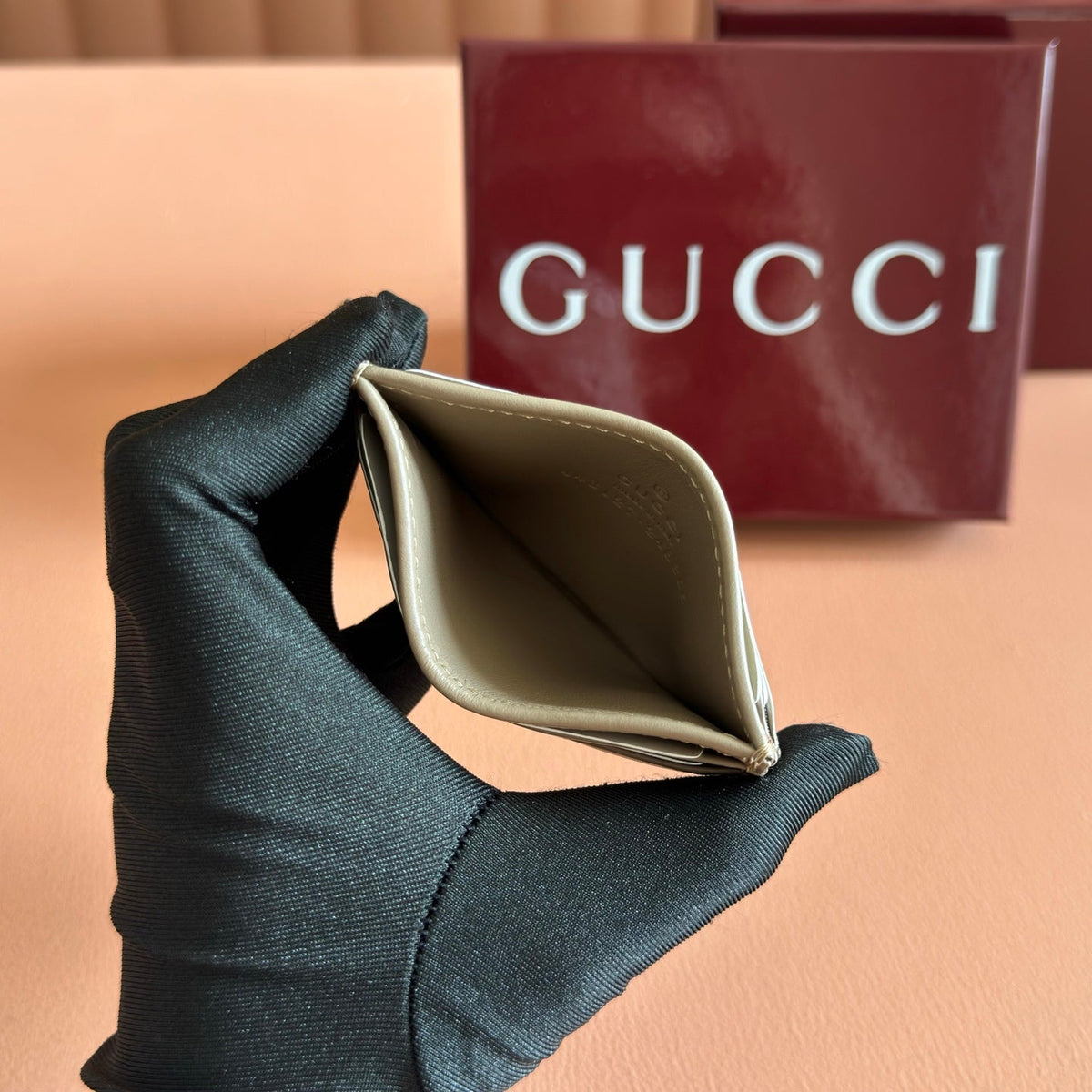 Gi Marmont Quilted Card Holder Taupe Matelassé Leather