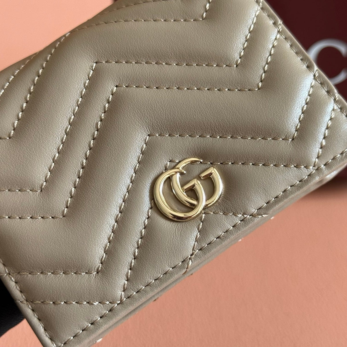 Gi Marmont Quilted Card Holder Taupe Matelassé Leather