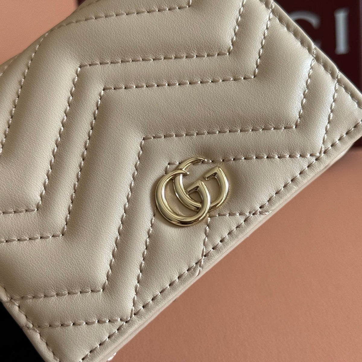 Gi Marmont Quilted Card Holder Light Beige Matelassé Leather