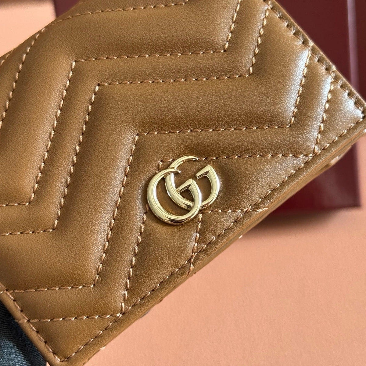Gi Marmont Quilted Card Holder Brown Matelassé Leather