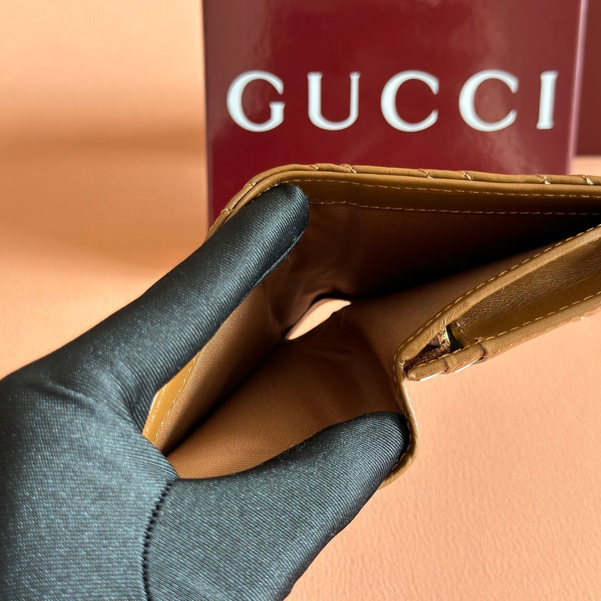 Gi Marmont Quilted Card Holder Brown Matelassé Leather