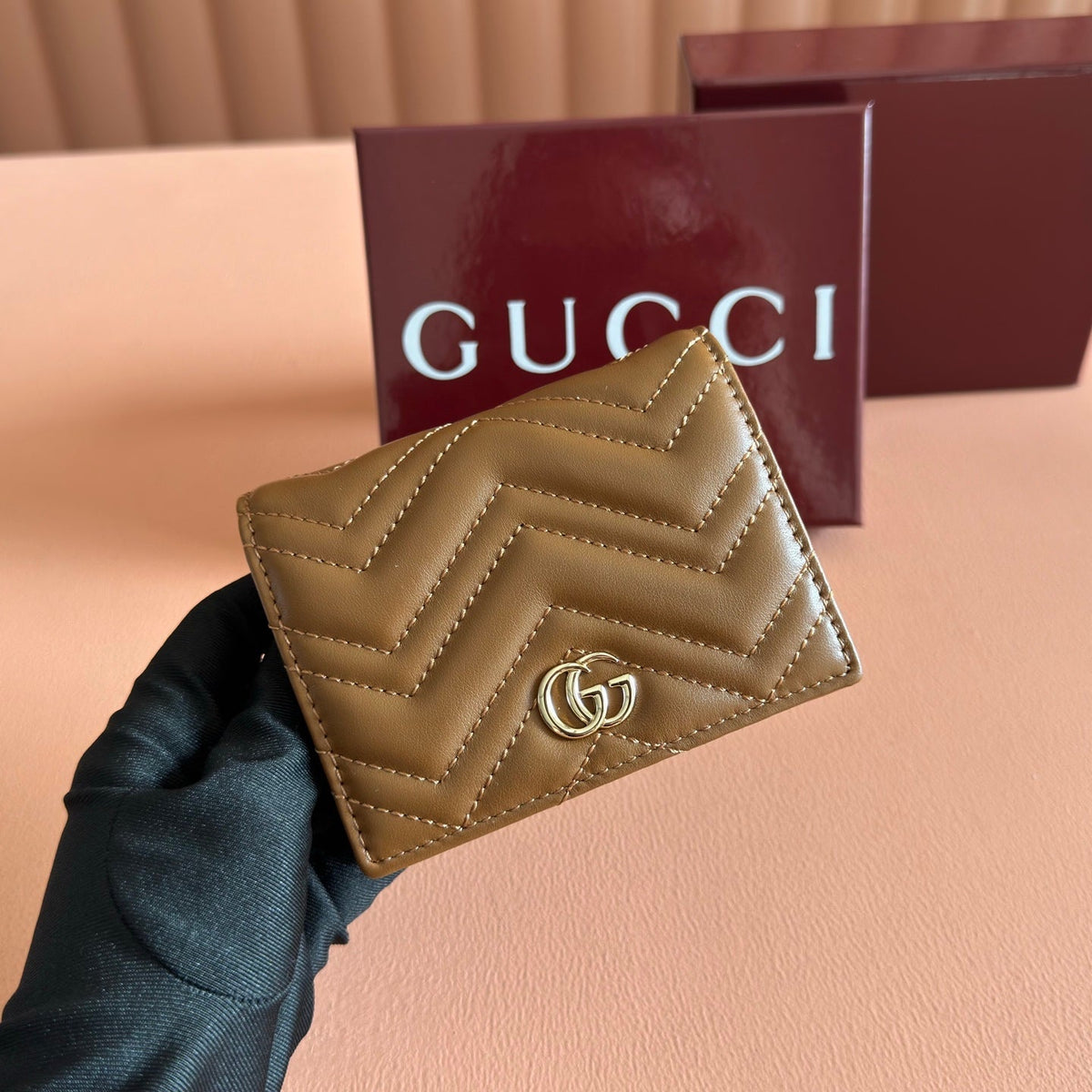 Gi Marmont Quilted Card Holder Brown Matelassé Leather