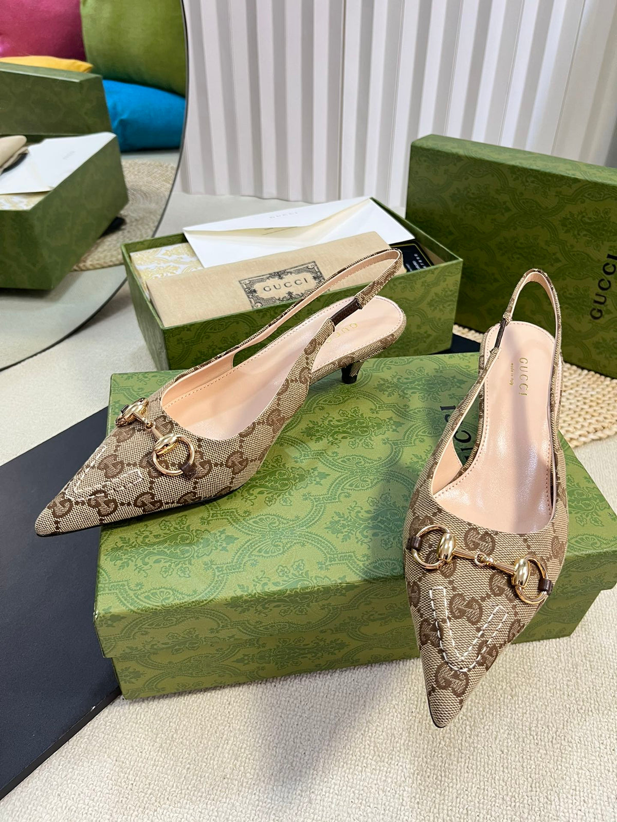 GC Horsebit Slingback Pump 50mm Canvas Sheepskin