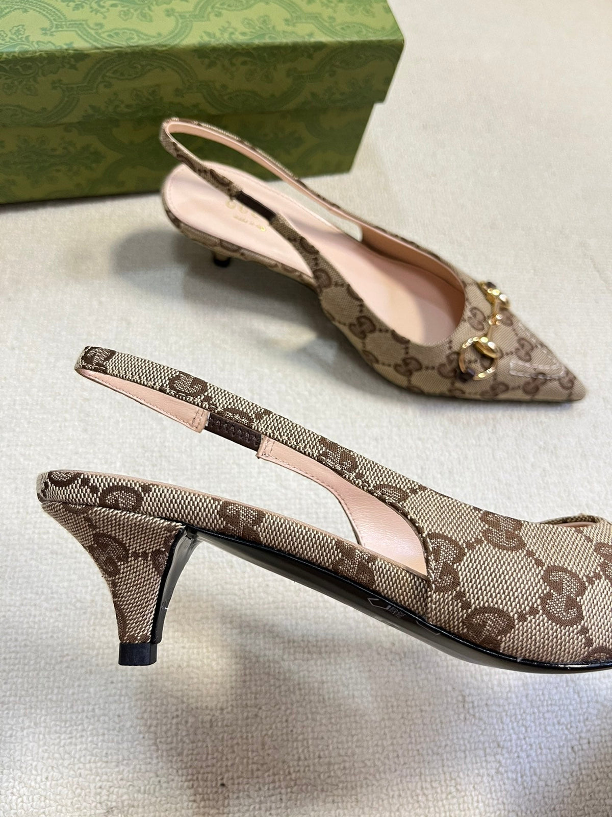 GC Horsebit Slingback Pump 50mm Canvas Sheepskin