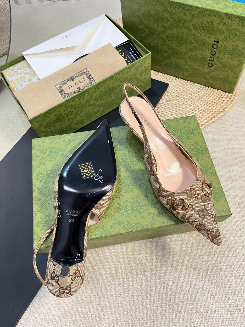 GC Horsebit Slingback Pump 50mm Canvas Sheepskin