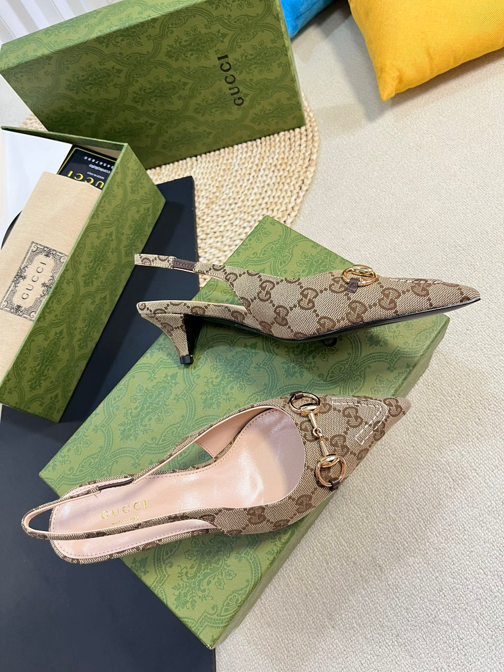 GC Horsebit Slingback Pump 50mm Canvas Sheepskin