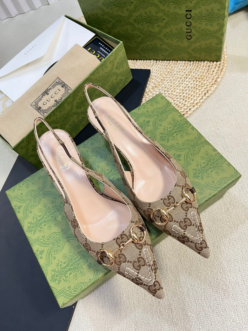 GC Horsebit Slingback Pump 50mm Canvas Sheepskin