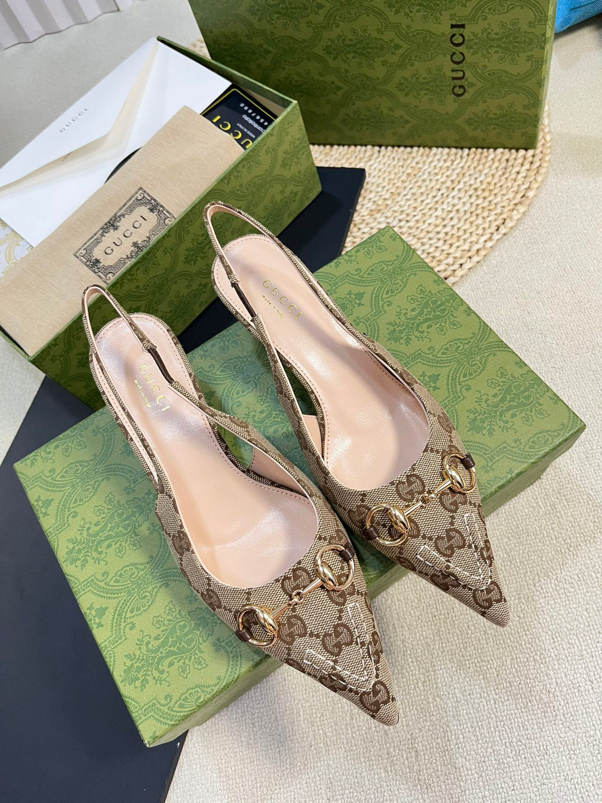 GC Horsebit Slingback Pump 50mm Canvas Sheepskin