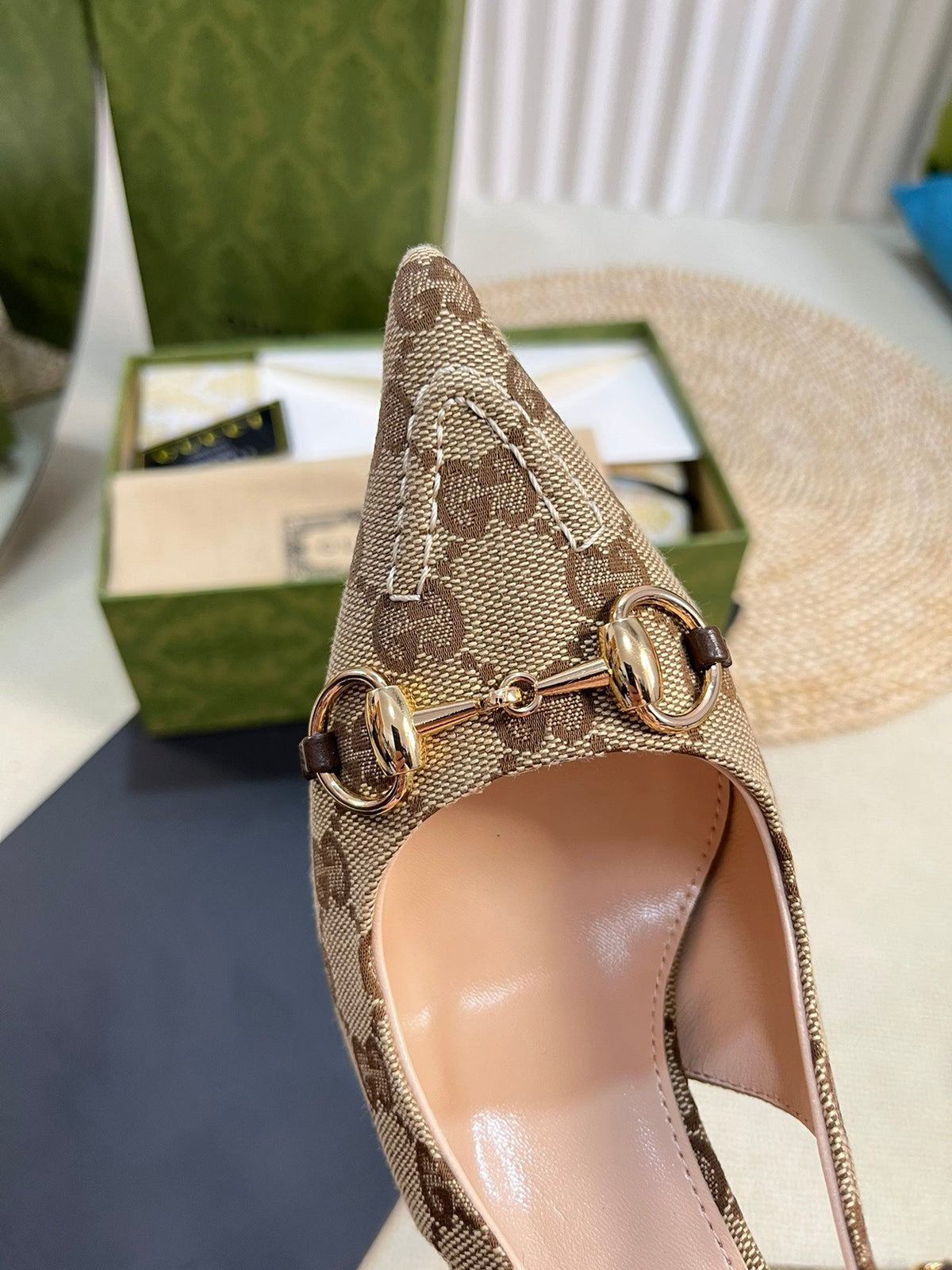 GC Horsebit Slingback Pump 100mm Canvas Sheepskin