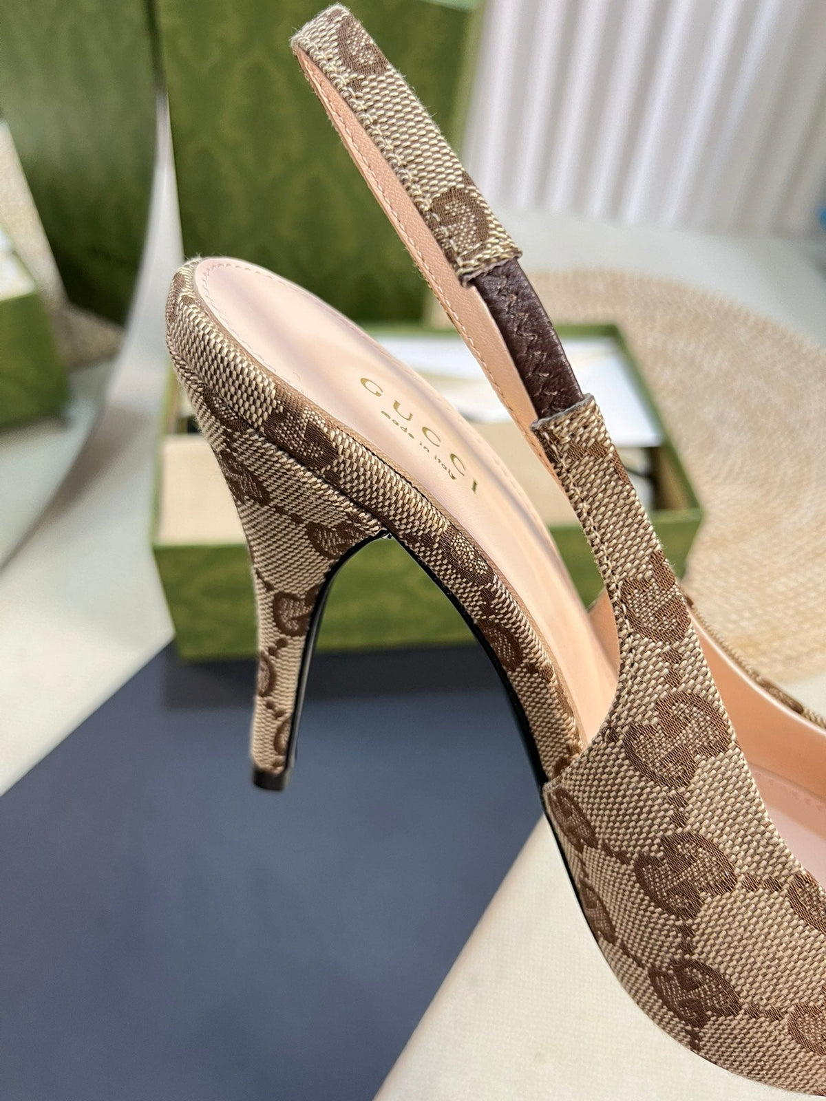 GC Horsebit Slingback Pump 100mm Canvas Sheepskin