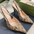 GC Horsebit Slingback Pump 100mm Canvas Sheepskin