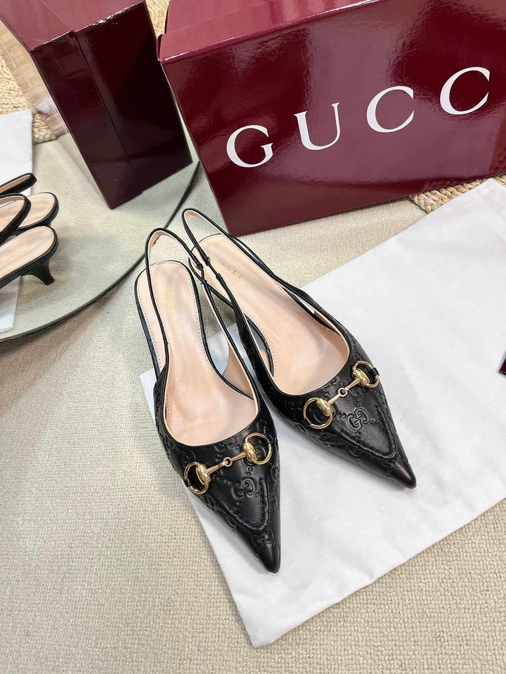 GC Horsebit Slingback Pump 50mm Black Embossed Sheepskin 294577