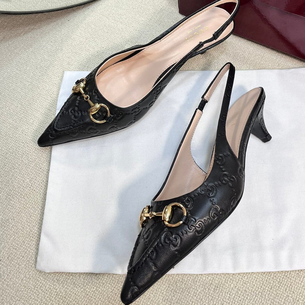 GC Horsebit Slingback Pump 50mm Black Embossed Sheepskin 294577