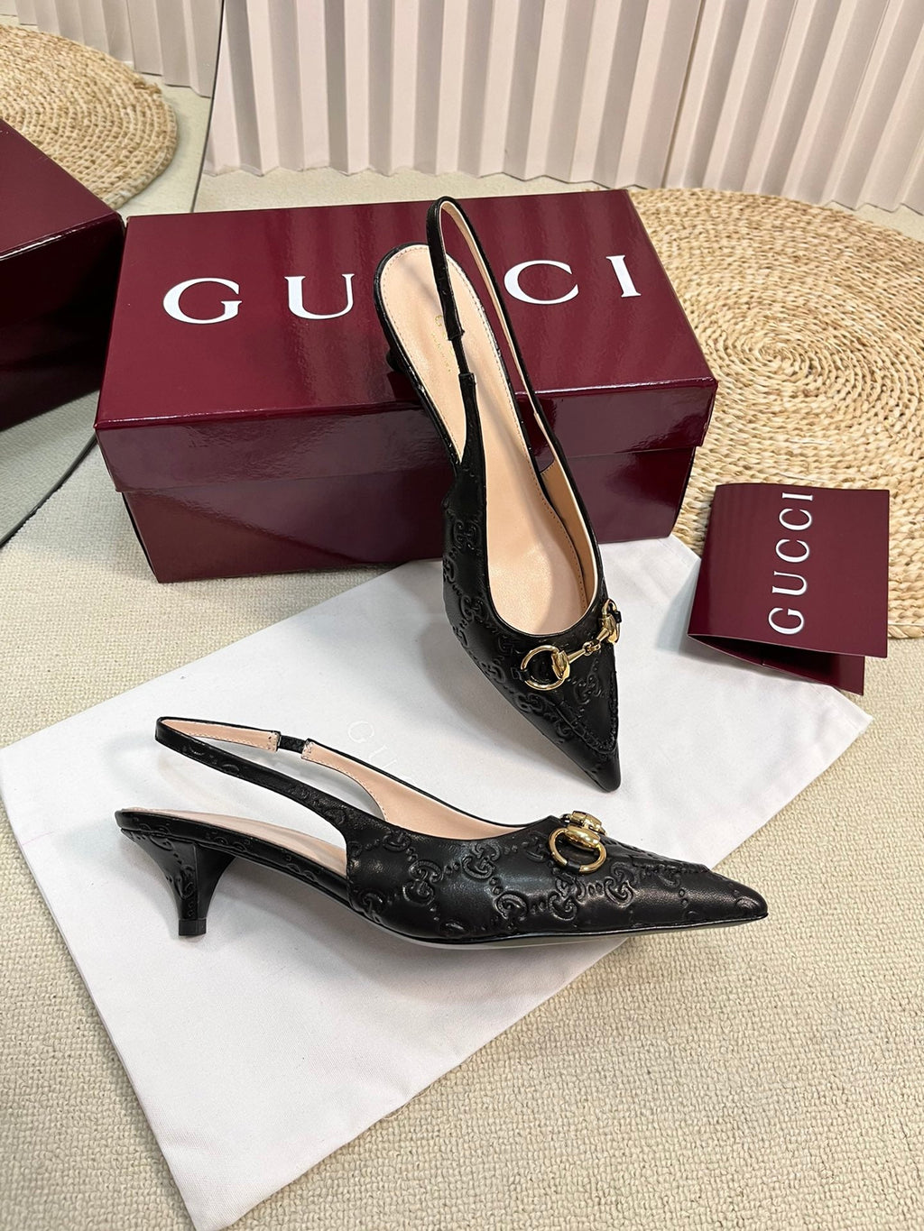 GC Horsebit Slingback Pump 50mm Black Embossed Sheepskin 294577