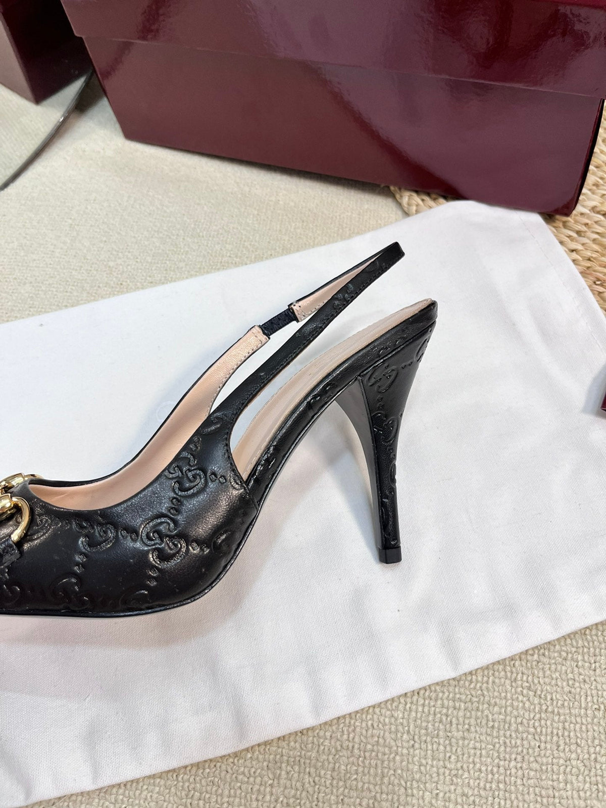 GC Horsebit Slingback Pump 100mm Embossed Sheepskin