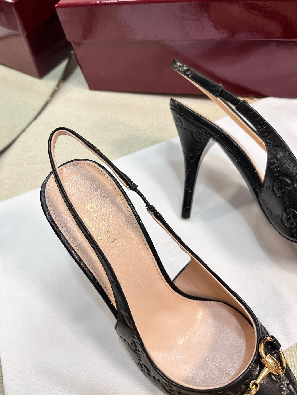 GC Horsebit Slingback Pump 100mm Embossed Sheepskin