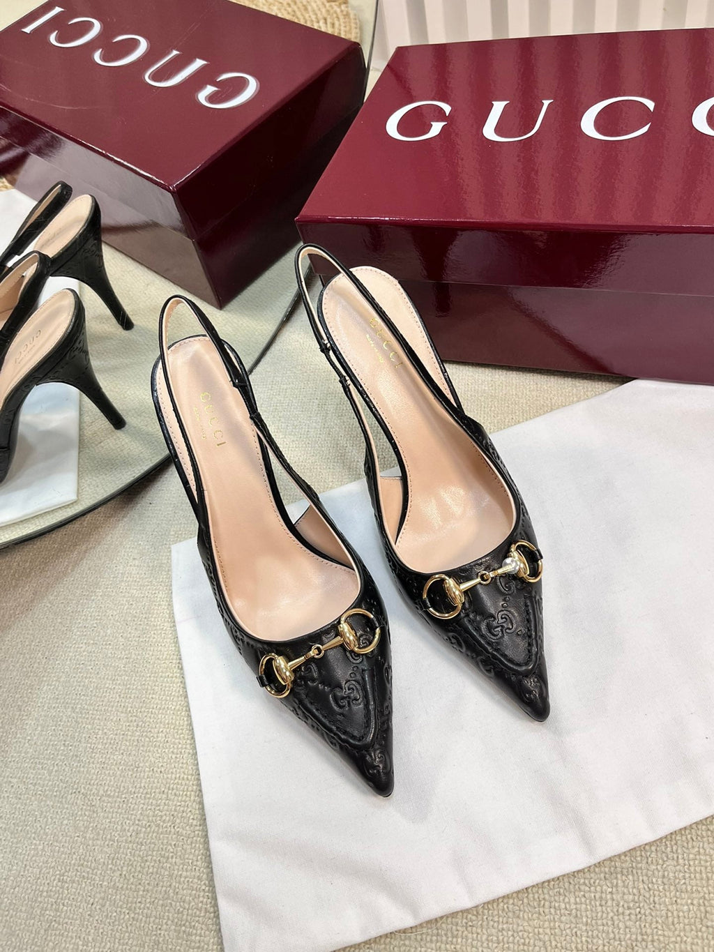 GC Horsebit Slingback Pump 100mm Embossed Sheepskin