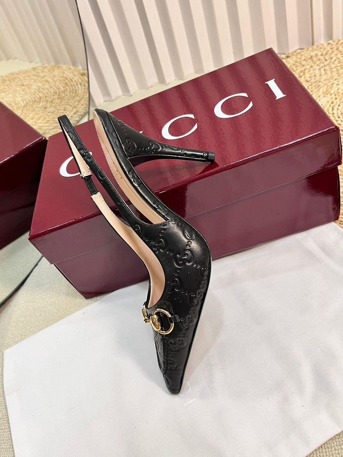 GC Horsebit Slingback Pump 100mm Embossed Sheepskin