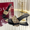 Gi 26s Bombshell Crystal Sandal 5cm Black Beige Canvas Leather 768157