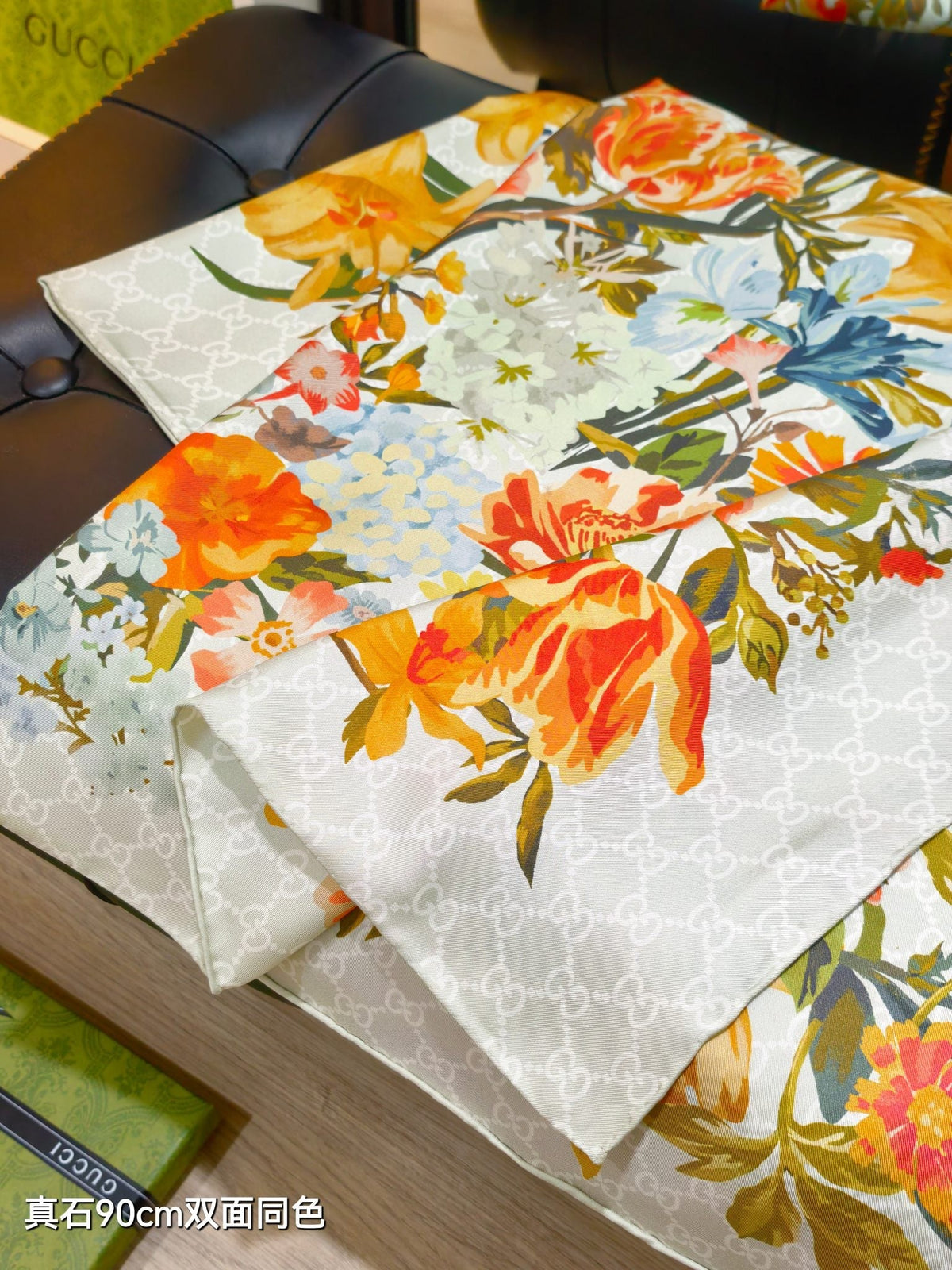 Gi Floral Scarf 90x90cm White Colorful Silk Twill 209976