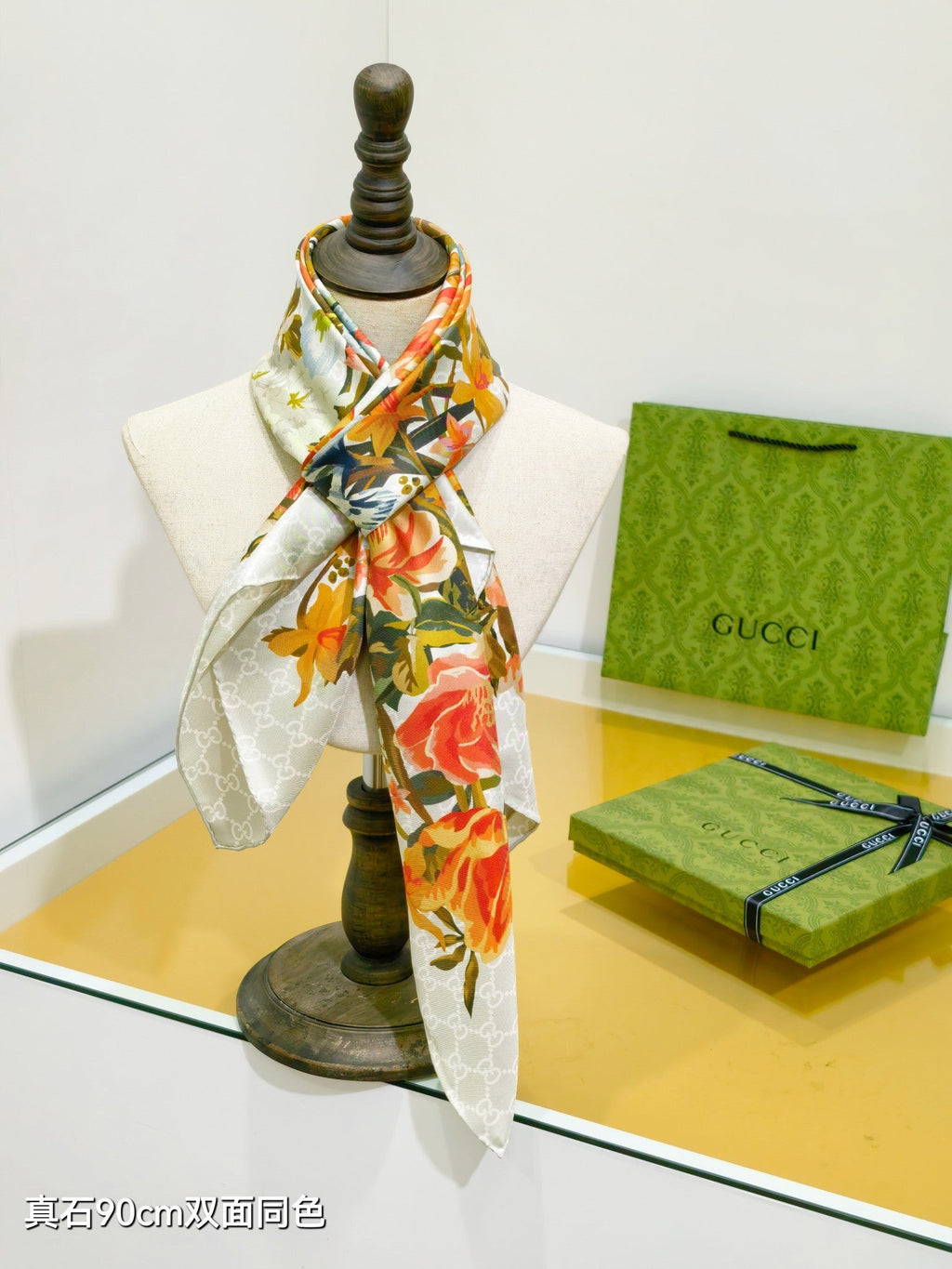 Gi Floral Scarf 90x90cm White Colorful Silk Twill 209976