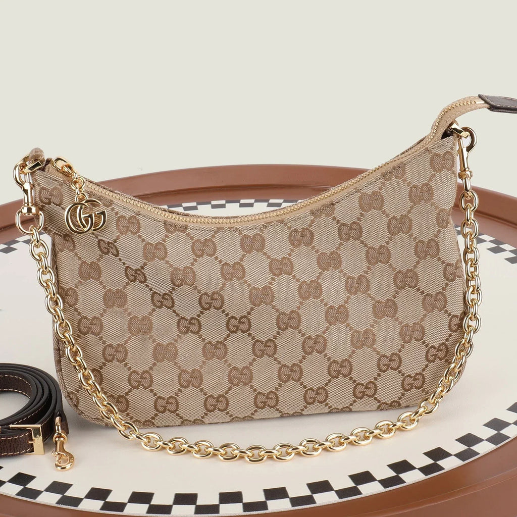 Gi 2026 Lady Lunetta Chain Shoulder Bag Brown Canvas Leather