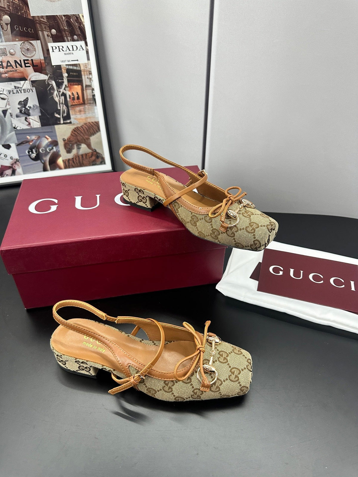 Gi 26s Horsebit Slingback 2.5cm Beige Canvas 688319