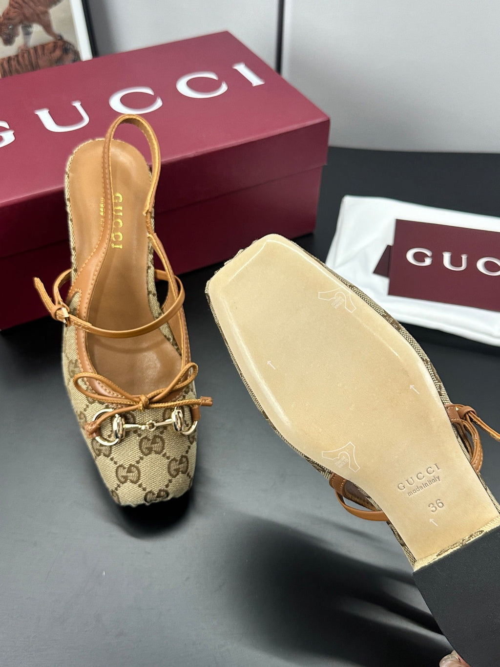 Gi 26s Horsebit Slingback 2.5cm Beige Canvas 688319