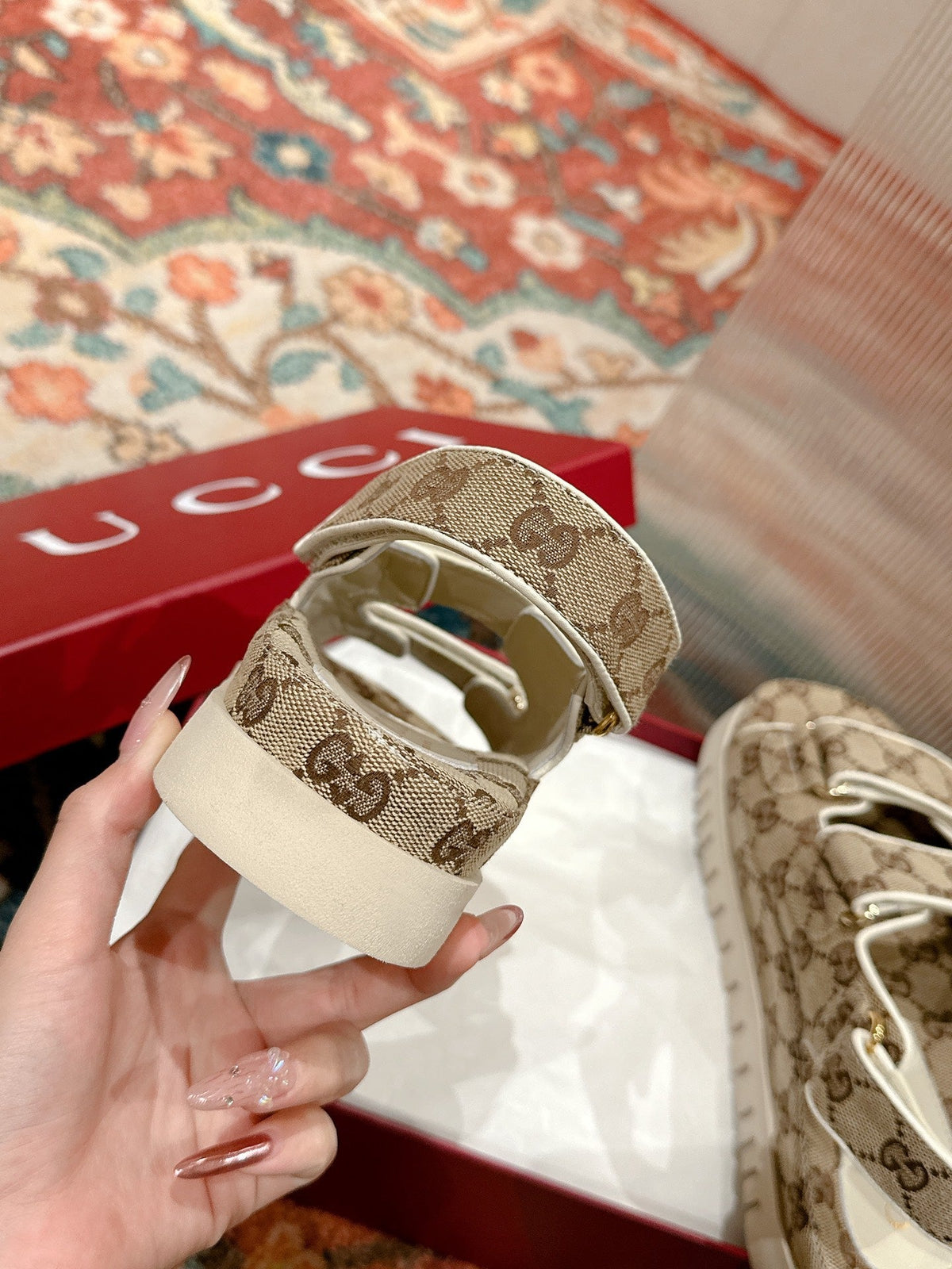 Gi 26s Double G sandals Beige Brown Canvas 929386