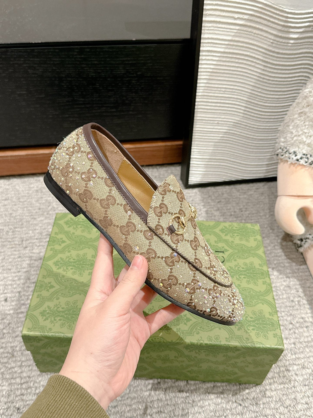 Horsebit Jordaan Loafer Canvas Crystal-Embellished