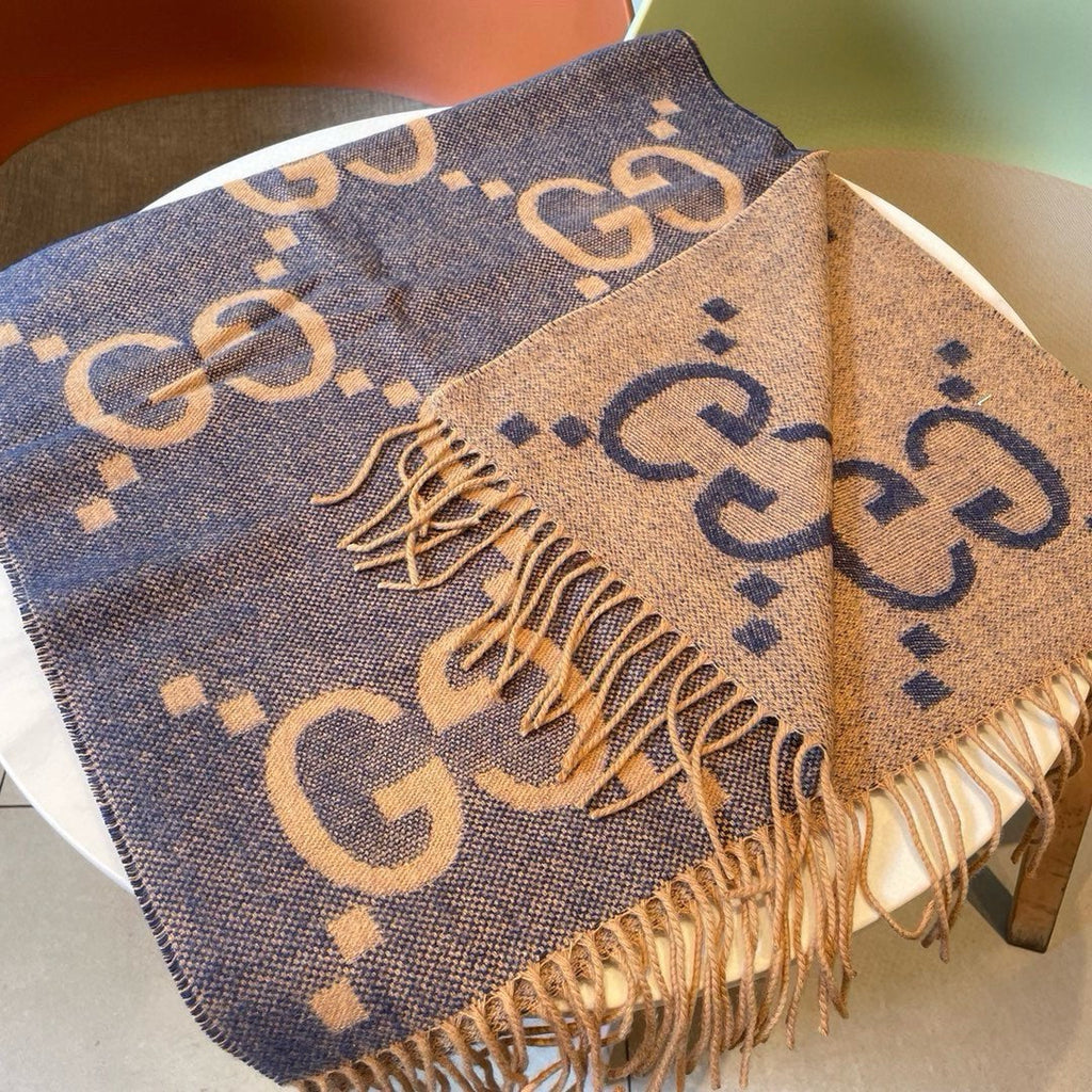 Gi JACQUARD PATTERN KNIT SCARF 195 CM WITH TASSELS PIGEON BLUE 403745