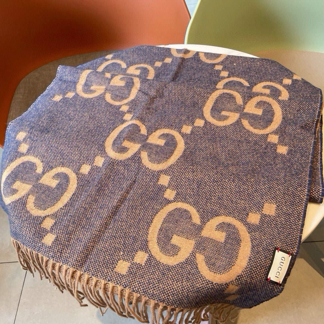 Gi JACQUARD PATTERN KNIT SCARF 195 CM WITH TASSELS PIGEON BLUE 403745