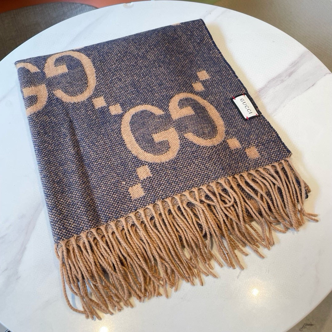 Gi JACQUARD PATTERN KNIT SCARF 195 CM WITH TASSELS PIGEON BLUE 403745