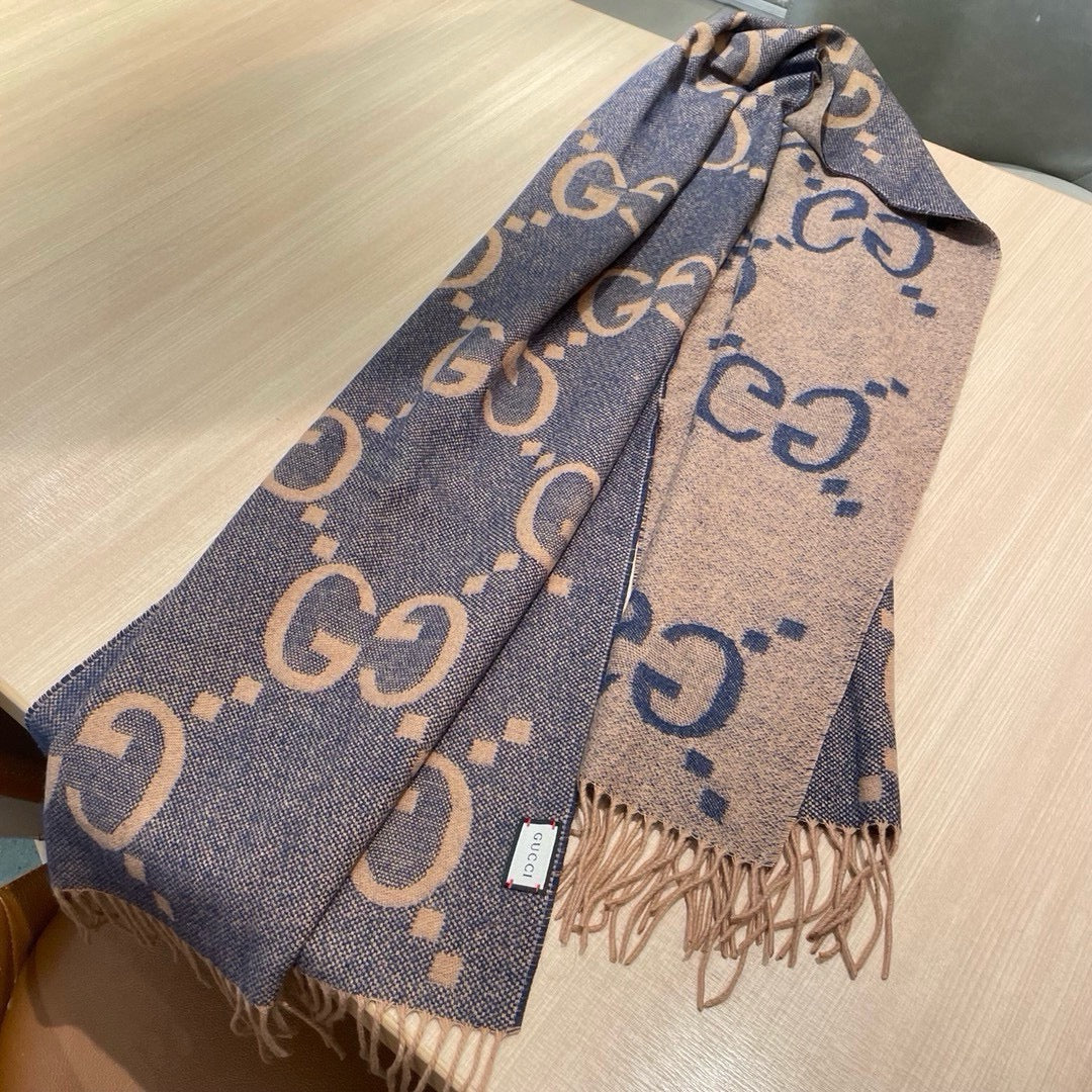 Gi JACQUARD PATTERN KNIT SCARF 195 CM WITH TASSELS PIGEON BLUE 403745