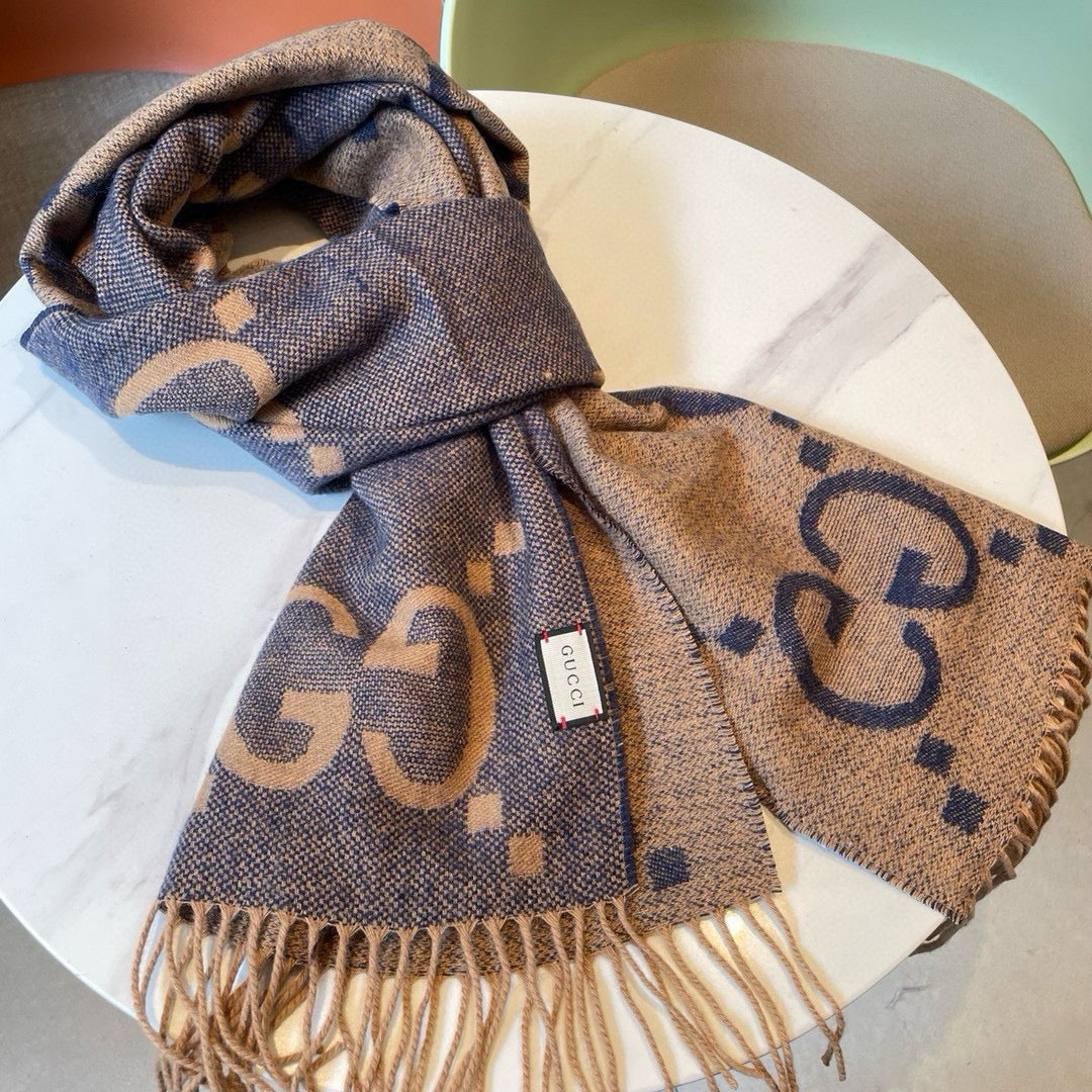 Gi JACQUARD PATTERN KNIT SCARF 195 CM WITH TASSELS PIGEON BLUE 403745