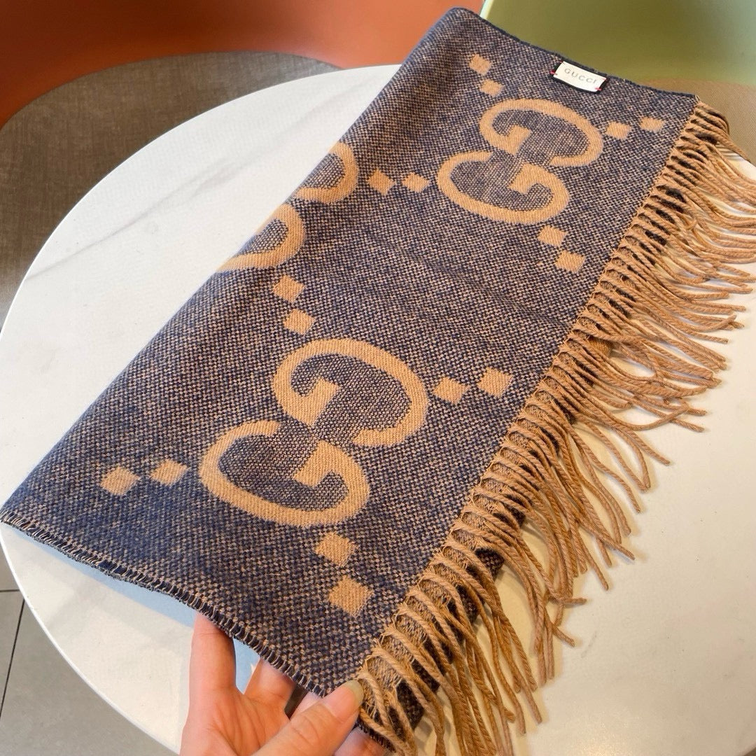Gi JACQUARD PATTERN KNIT SCARF 195 CM WITH TASSELS PIGEON BLUE 403745