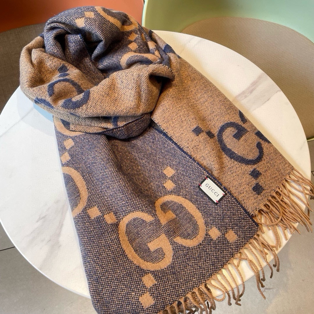 Gi JACQUARD PATTERN KNIT SCARF 195 CM WITH TASSELS PIGEON BLUE 403745